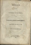 Message of the Governor of Minnesota to the Legislative Assembly [1852] by Minnesota Governor